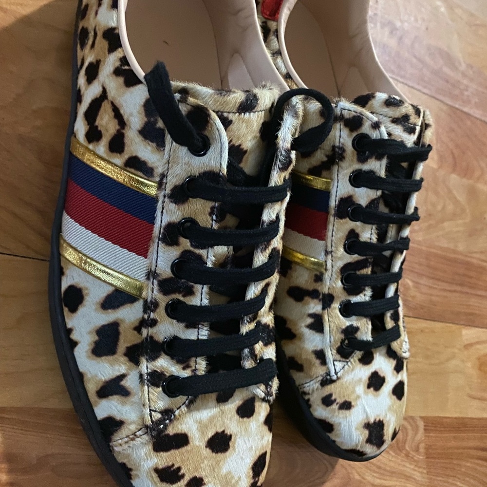 Gucci New Ace Leopard Print Sneakers - Picture 1 of 13